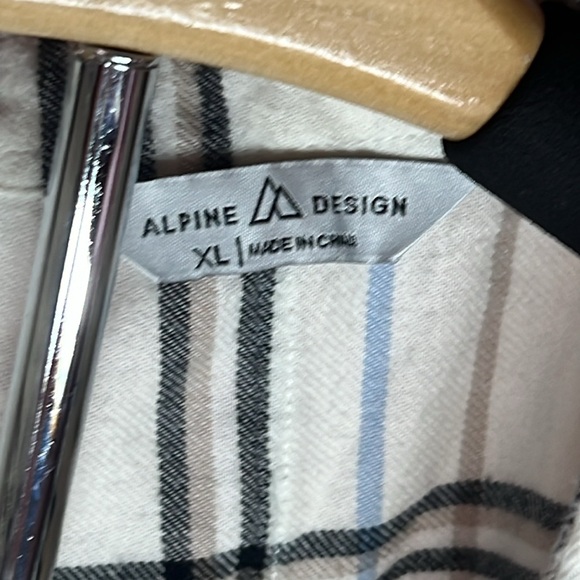 Alpine Design Women XL flannel blue cream black tan striped long sleeve button - Picture 5 of 9